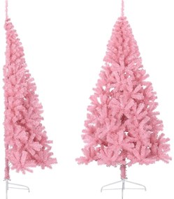 Meia árvore de Natal artificial com suporte 240 cm PVC rosa