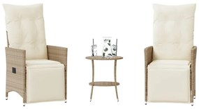 3 pcs conjunto bistrô com almofadões vime PE bege