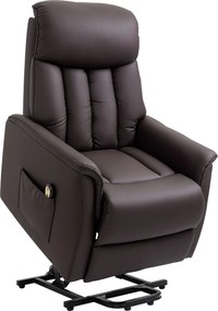 HOMCOM Poltrona Relax Elétrica com Auxílio de Elevação, Função de Cama, Poltrona de TV com Apoio para Pés, Bolso Lateral, Controle Remoto, para Sala de Estar, até 150 kg, Couro Sintético, Marrom | Aosom Portugal