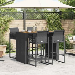 5 pcs conj. de bar jardim sem almofadões vime PE/acácia preto
