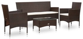45888 vidaXL 4 pcs conjunto lounge jardim c/ almofadões vime PE castanho