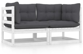 vidaXL Sofá de jardim 2 lugares com almofadões pinho maciço branco