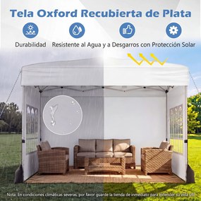Tenda Dobrável de Exterior feiras, eventos, festas, 300 x 300 x 250-268 cm, 4 Paredes Removíveis e 4 sacos areia, Branco