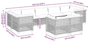 9 pcs conjunto de sofás p/ jardim com almofadões vime PE bege