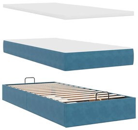 Estrutura cama otomana com colchão azul escuro 90x190cm veludo