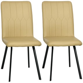 HOMCOM Conjunto de 2 Cadeiras Modernas Estofadas de Couro PU 42x62x87 cm Cáqui | Aosom Portugal