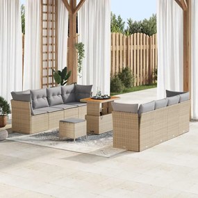 vidaXL Conjunto de Sofá de Jardim com 11 Peças com Almofadas em Bege, Rattan Sintético e Acácia.
