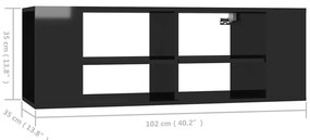 Armário de parede para TV derivados de madeira preto brilhante