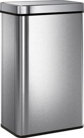Caixote do lixo com sensor de 60 L com tampa de fecho suave 39 x 27 x 66 cm, caixote do lixo automático de cozinha em aço inoxidável, prateado