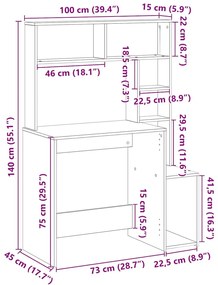 Secretária c/ prateleiras 100x45x140cm derivados madeira branco