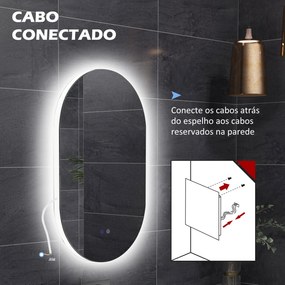 kleankin Espelho Casa de Banho com Luzes LED 81x51 cm Espelho de Parede com 3 Cores Ajustáveis Função Antiembaciamento Interruptor Tátil Horizontal ou Vertical Prata