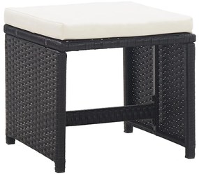 9 pcs conjunto jantar exterior com almofadões vime PE preto