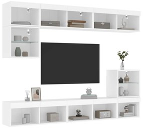 vidaXL 8pcs móveis de parede p/ TV c/ LEDs derivados de madeira branco