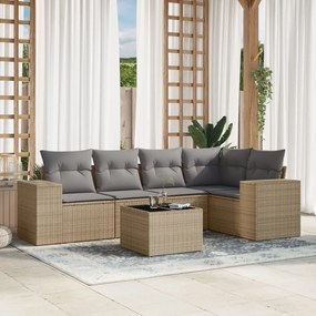 6 pcs conjunto de sofás p/ jardim com almofadões vime PE bege