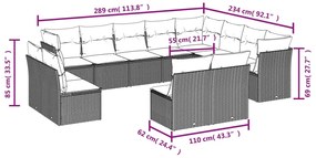 12 pcs conjunto de sofás de jardim c/ almofadões vime PE preto