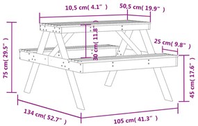 Mesa de piquenique 105x134x75 cm madeira de pinho maciça branco