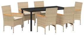 Conjunto de Jantar de Jardim com 7 peças e almofadas bege em rattan si