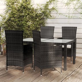 vidaXL 5 pcs conjunto jantar exterior com almofadões vime PE preto