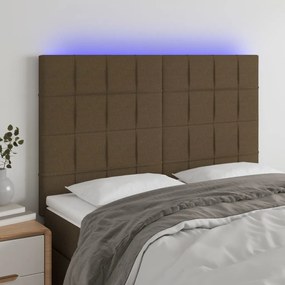 Cabeceira de cama c/ luzes LED tecido 144x5x118/128cm castanho