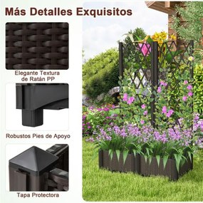 Floreira dupla com treliça de plástico para exterior com orifícios de drenagem Floreira para exterior para pátio de jardim Castanho