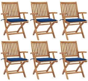 vidaXL Cadeiras de jardim dobráveis c/ almofadões 6 pcs teca maciça