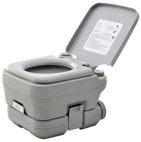 HOMCOM Sanita Portátil WC Portátil com 2 Depósitos de 10L Suporta até 200 kg Sanita para Exterior Campismo 36x42x30 cm Cinzento