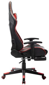 Cadeira gaming c/ apoio de pés couro artificial preto/vermelho