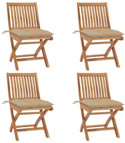 Cadeiras de jardim dobráveis c/ almofadões 4 pcs teca maciça