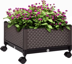 Outsunny Floreira Exterior Rodas Drenagem Cultivo Plantas Pátio 50x50x33cm Marrom | Aosom Portugal
