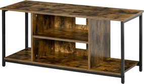 Móvel para televisão, com compartimentos abertos e prateleira ajustável, 110 x 40 x 50 cm, castanho rústico