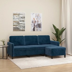vidaXL Sofá de 3 lugares com apoio de pés 180 cm veludo azul