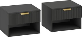 HOMCOM Conjunto de 2 mesas de cabeceira suspensas, mesas de cabeceira de parede com gaveta e nicho, moderno, 40x34x29cm, preto | Aosom Portugal