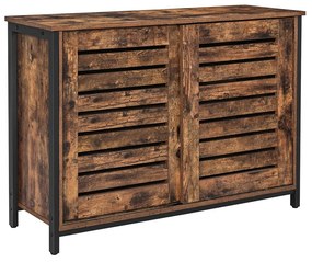 Aparador de cozinha com portas deslizantes, estilo industrial | VASAGLE | 100 x 35 x 70 cm | castanho rústico e preto | LSC081B01.