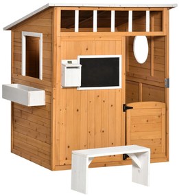Outsunny Cabana de Jogo para Criança Casa de Jardim em Madeira Porta e Janelas Banco Caixa de Correio Quadro de 3-8 Anos | Aosom Portugal