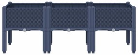 Vaso/floreira de jardim c/ pernas 120x40x42 cm PP cinzento azul