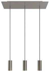Luminária pendente para 3 luzes com 675 mm retangular XXL Rose-One, com cabo de tecido e abajur Tub-E14 de metal - Satin Steel Dibond Sim