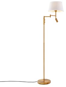 Candeeiro de pé bronze com cúpula branca e flexo de leitura ajustável - Ladas Retro,Clássico / Antigo