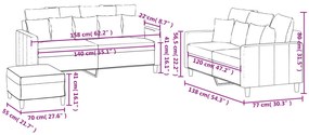 3 pcs conjunto de sofás com almofadões veludo cinzento-claro