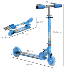 Trotinete para Crianças Dobrável com Luzes e Música 4 Alturas Ajustável Rodas Brilhantes e Pedal LED 67x60x63-76 cm Azul