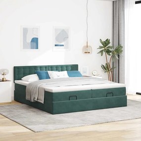 Estrutura de cama otomana com colchão verde escuro veludo