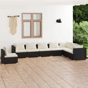 8 pcs conjunto lounge de jardim c/ almofadões vime PE preto