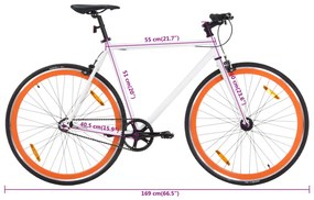 Bicicleta de mudanças fixas 700c 51 cm branco e laranja