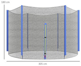 Rede de Segurança para Trampolim Ø305 cm (NÃO INCLUIDO) para Exterior e Porta com Fecho de Correr para 6 Postes Azul