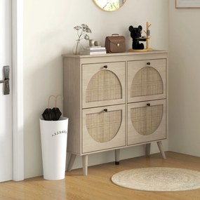 Sapateira com 4 portas basculantes, capacidade para 20 pares, prateleira ajustável, estilo boémio, pés em madeira maciça, 105 x 24 x 97,5 cm, acabamen