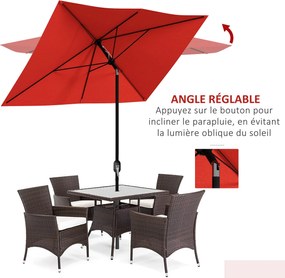 Guarda-sol retangular inclinável de 2 x 3 m com manivela, lona de poliéster impermeável de alta densidade (180 g/m²), vermelho
