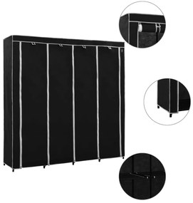 Roupeiro com 4 compartimentos 175x45x170 cm preto