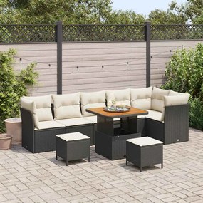vidaXL Conjunto de Sofá de Jardim com almofada 9 pcs Preto e creme