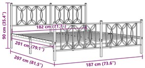 Estrutura de cama com cabeceira e pés 180x200 cm metal preto