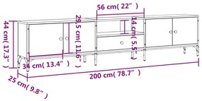 Móvel TV c/ gaveta 200x25x44 cm derivados madeira cinza sonoma