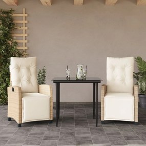 vidaXL 3 pcs conjunto de jantar p/ jardim com almofadões vime PE bege